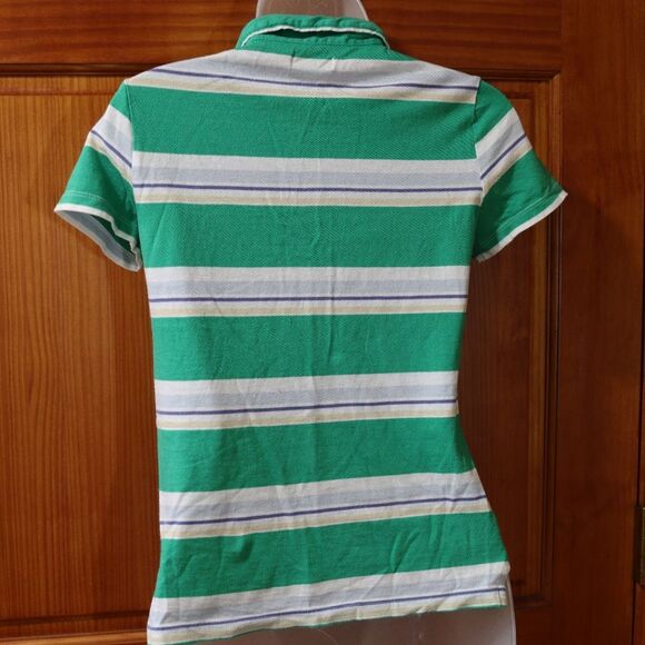 Vintage Y2K Hollister Green & White Stripe Baby Polo Shirt Medium - Picture 8 of 16